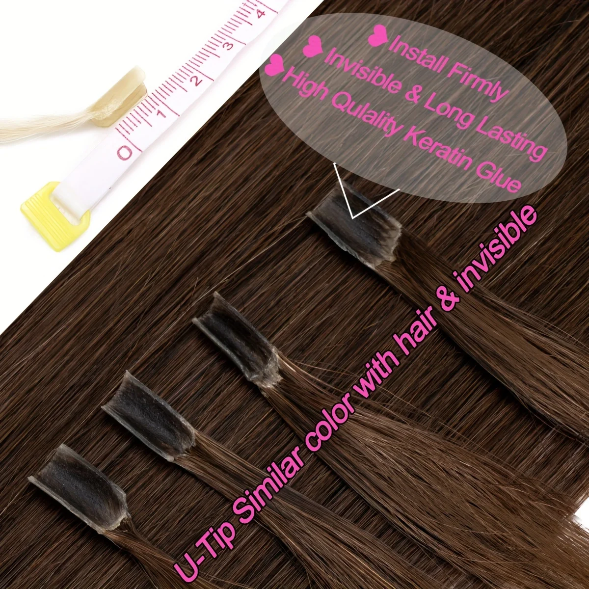 06 # U تلميح شعر مستعار بشري يسلط الضوء على U تلميح وصلات شعر U تلميح الانصهار وصلات شعر لينة مستقيم ريمي الشعر البشري 30 جرام #2