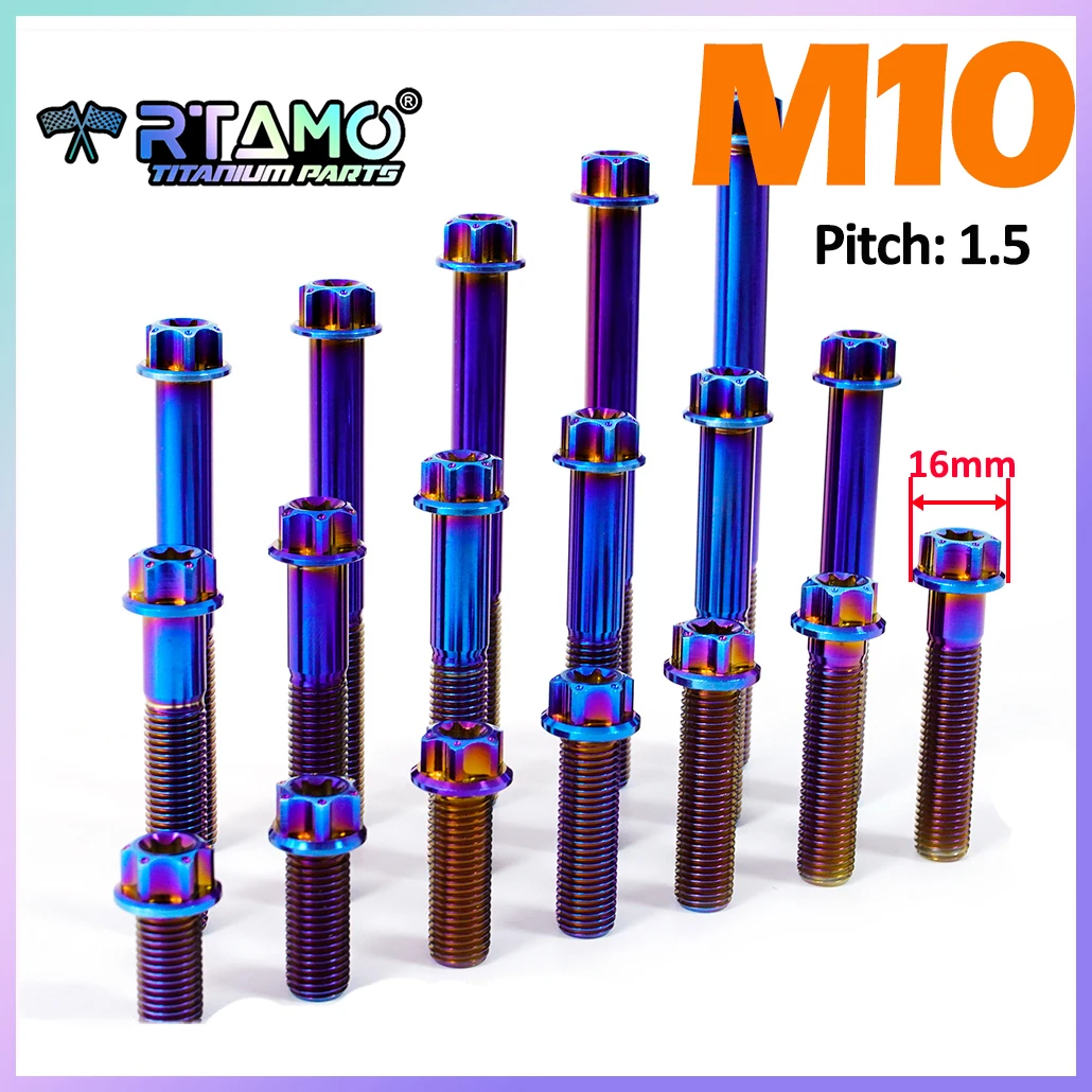 RTAMO Gr5 Titanium Bolt M10X20-120 1.5Pitch Motorcycle Modification Exhaust Pipe Screw (1pc)
