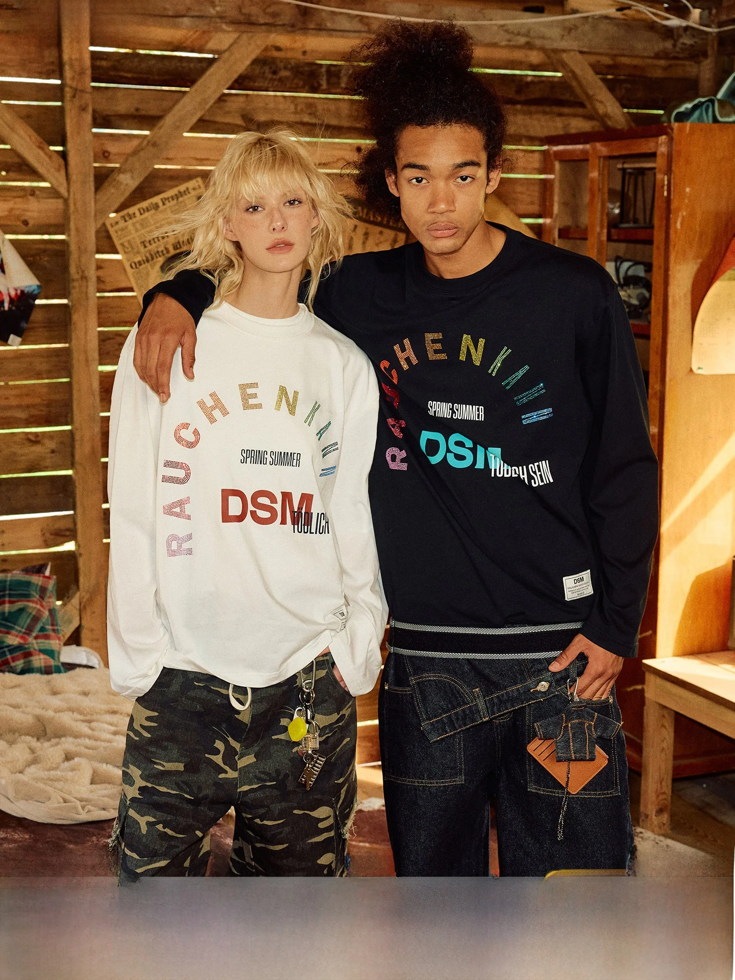 

Done Long Sve T-irt adient Print Rhinestone American Sle Versatile Youth Trendy Cotton Pure Creative Interest