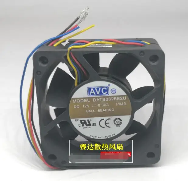 

AVC DATB0625B2U P049 DC 12V 0.60A 60x60x25mm 4-Wire Server Cooling Fan