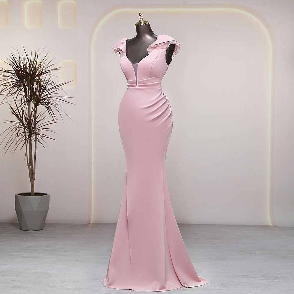 Elegant V-neck candy color pink prom dress luxury evening dresses wedding party dress formal occasion dresses special events