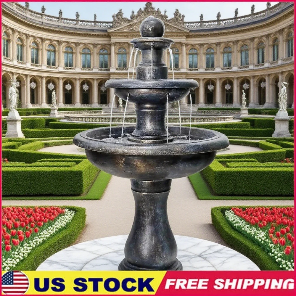 

Outdoor 3-Tier 45.2 Inch Concrete Garden Cascading Waterfall with Submersible Electric Pump Serenity Water Fountain