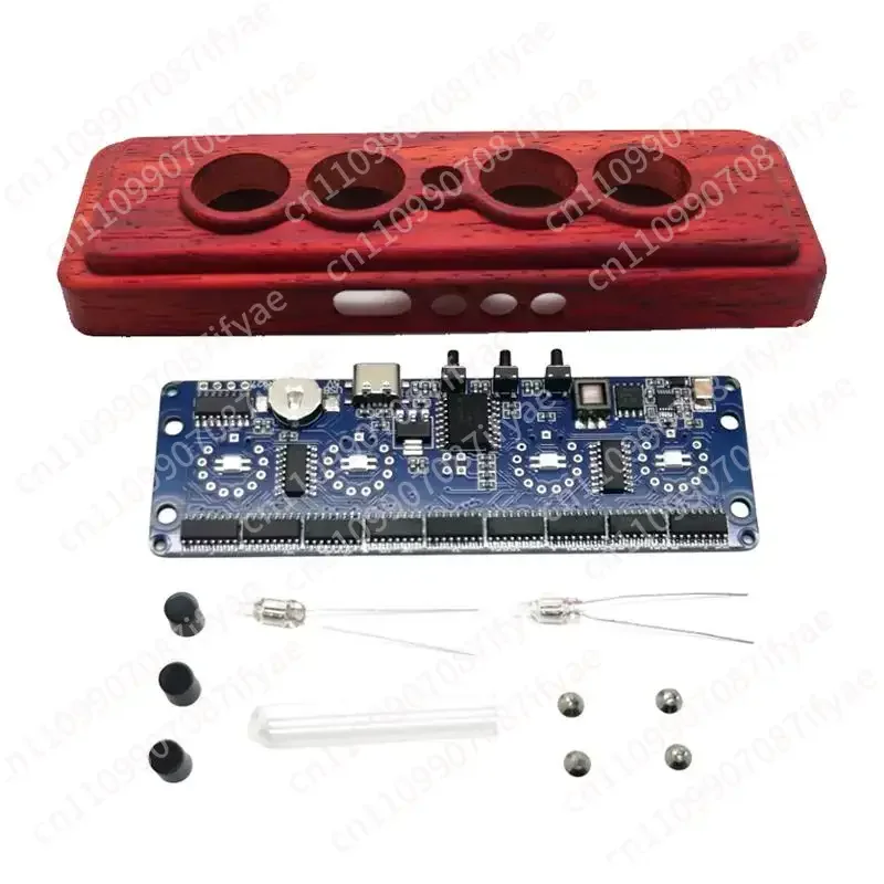 4-Digit Nixie Tube Clock Kit | Red Pear Wood Case, Not Including IN-14 Tubes