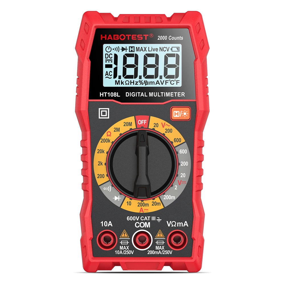 

【Hot】Habotest HT108L 2000 Counts Low Price 600V Ohm True RMS Manual Range Basic Multi Tester Electrical Meter Digital Multimeter