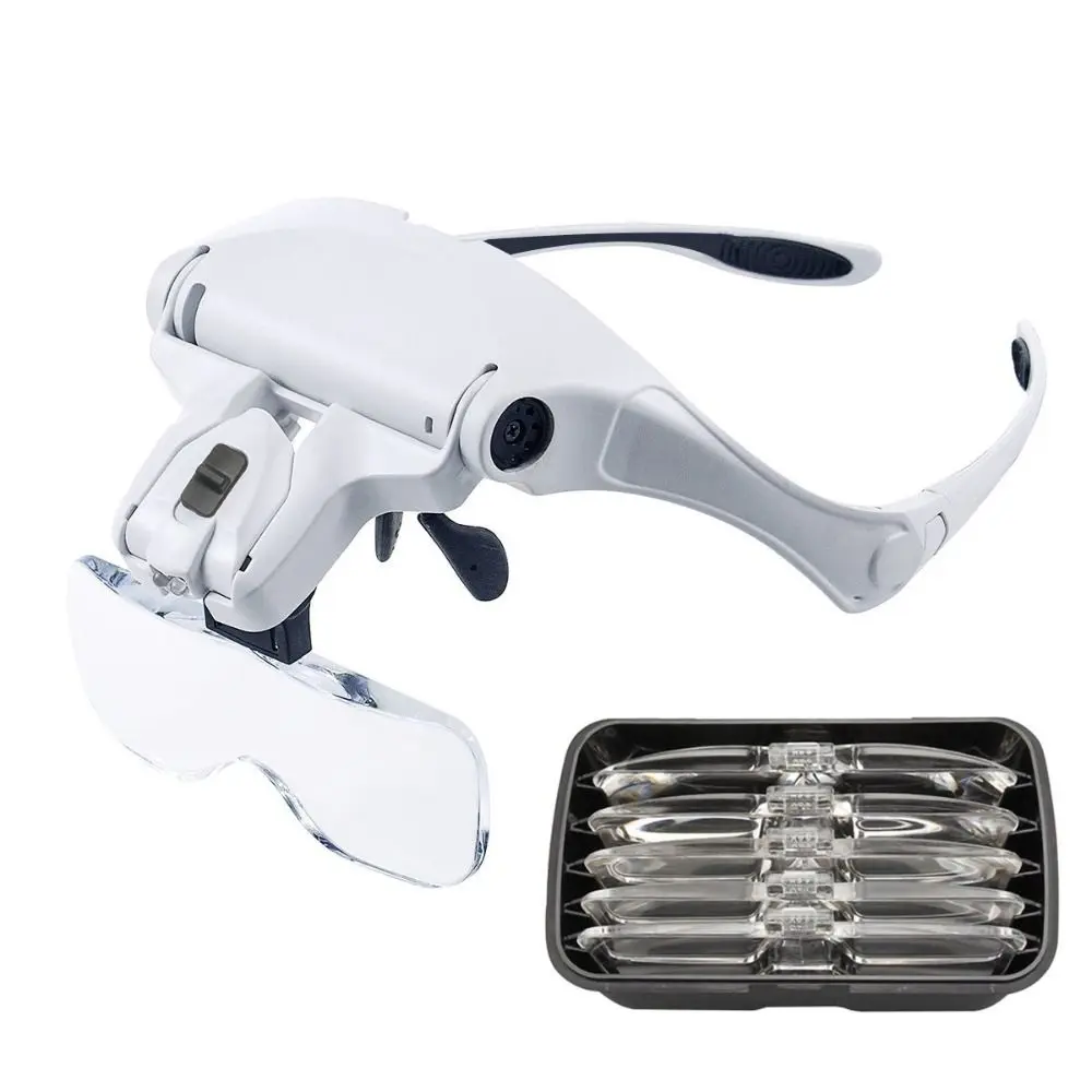 

Adjustable LED Light Headband Magnifier Glasses Professional Eyebrow Tattoo Headlamp for Eyelash Grafting