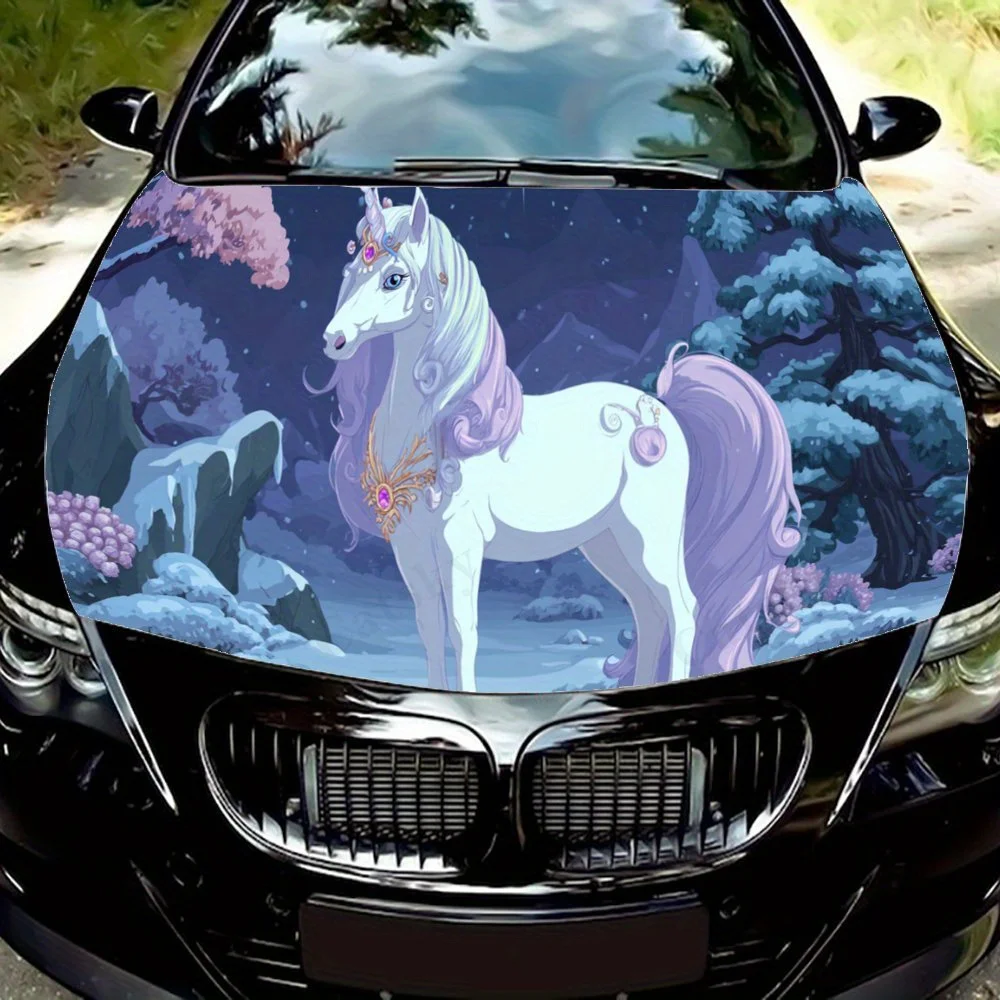 

Sacred white unicorn car hood stickers, waterproof self-adhesive, scratch resistant, easy to stick, durable car PVC stickers, ca