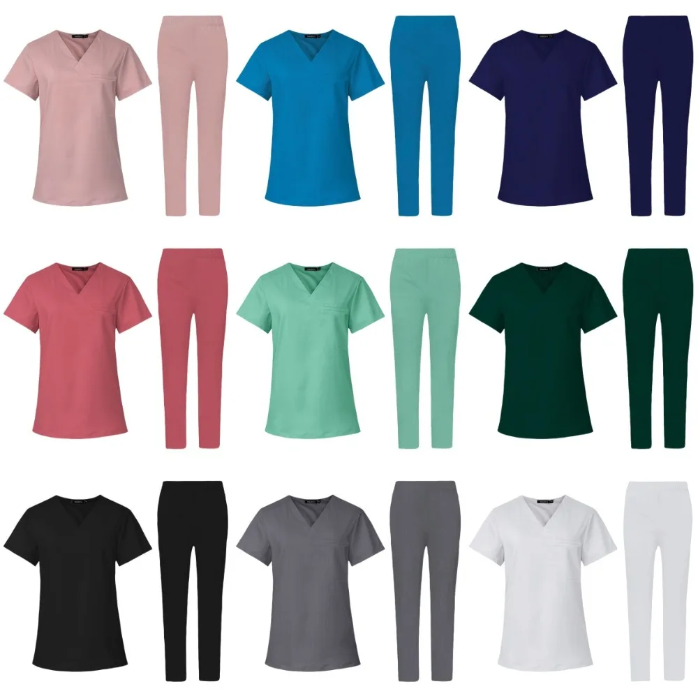 

Men's Scrubs Uniform Lab Set Male Wholesale Clinic Hospital Doctor Overalls V-neck Fashion Scrub Pharmacy Nurse Clothes