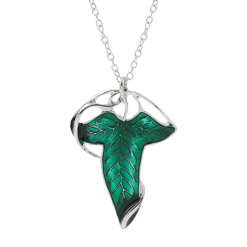 Vintage Green Leaf Pendant Necklace Exquisite Elven Fashion Chain Jewelry Accessory Gift for Women