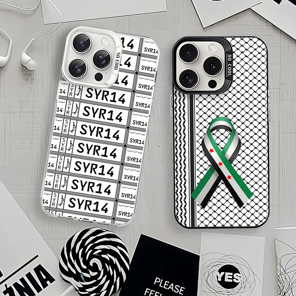 S-Syrian Revolution Flag Forever Free For iPhone 12 11 13 14 15 16 Max Pro Plus Mini Protective Cover IMD Phone Case