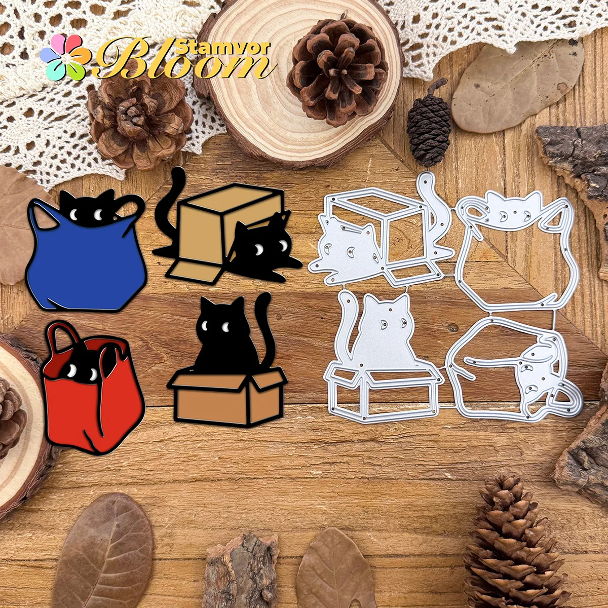Original schöne Katzen in Boxen und Taschen, Metall-Stanzformen, Scrapbooking, dekorative Prägung
