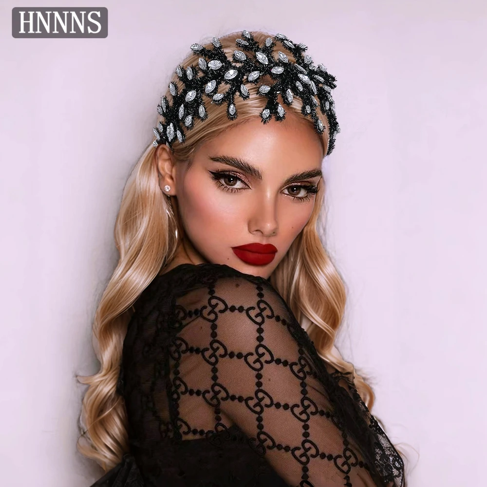 

HNNNS Hair Jewelry Ornament for Women Glitterling Rhinestone Black Headband Guest Wedding Headdress Banquet Prom Headpiece A373