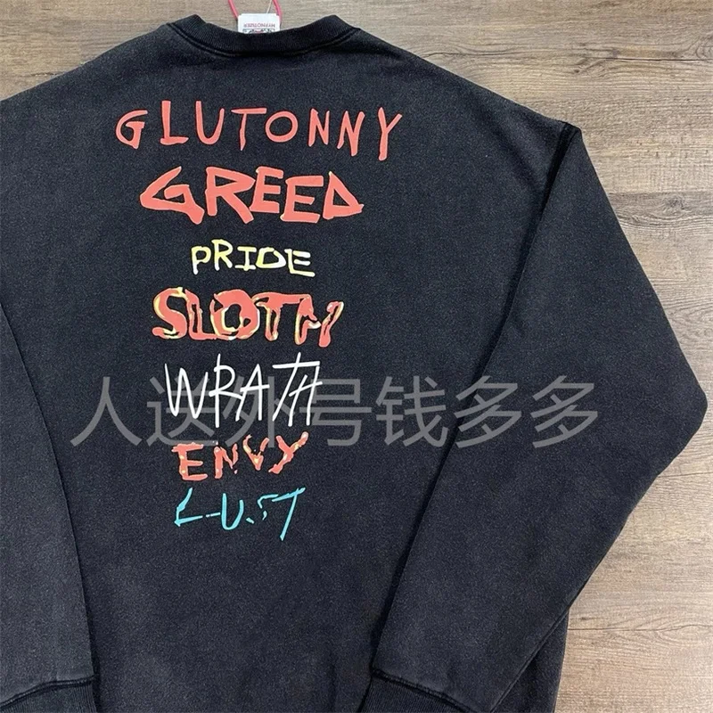 Oversized Saint Michael Black Hoodies Men Women Pure Cotton Casual Saint Logo Print Pullovers