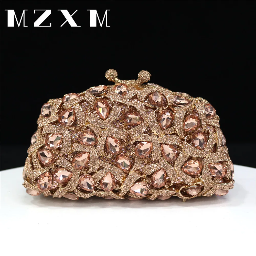 Metal Leaf Shaped Crystal Evening Handbag Luxury Women\'s Wedding Party Ball Wallet Handbag Shiny Rhinestone Banquet Bags