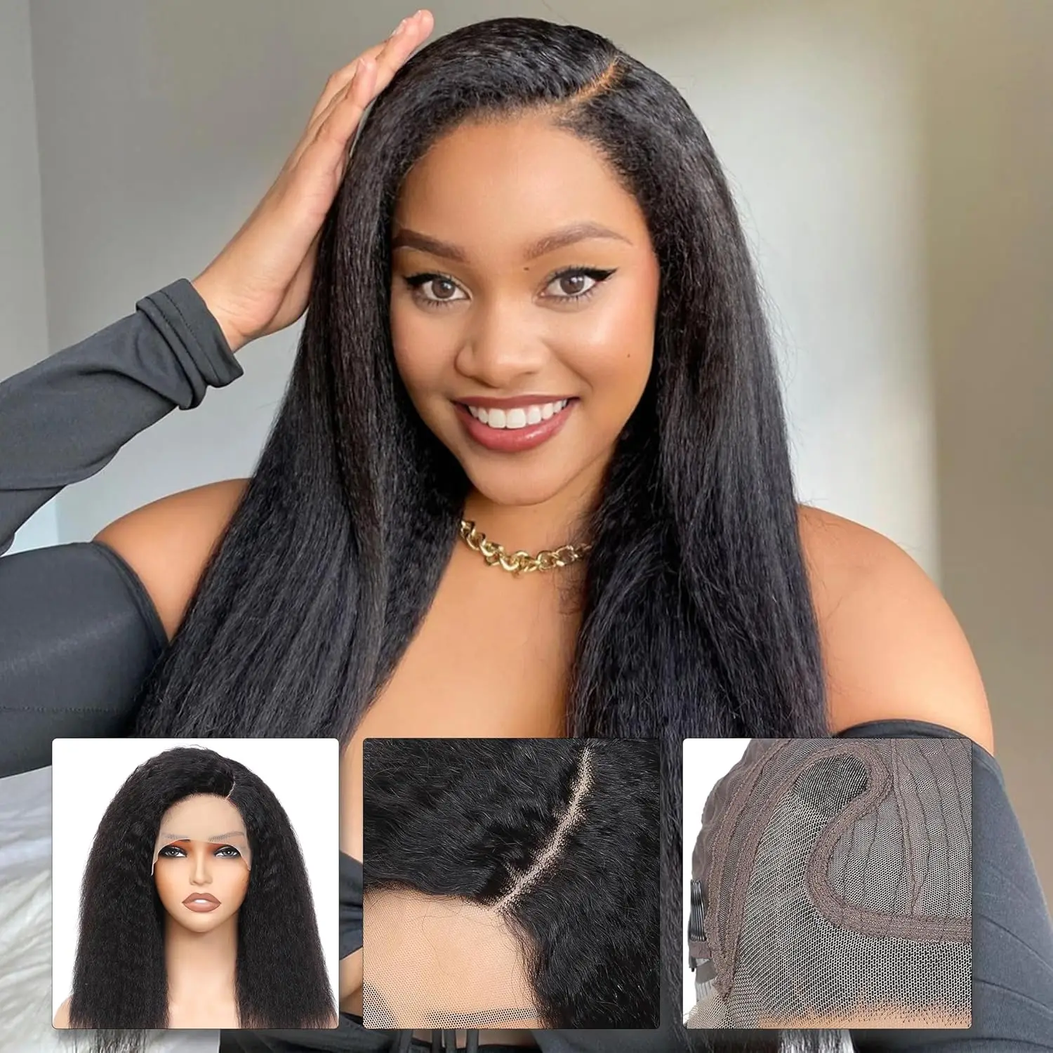 

26Inch 13x4 HD Transparent Lace Front Wigs Human Hair Kinky Straight Human Hair Wigs 200% Density Pre Plucked With Baby Hair