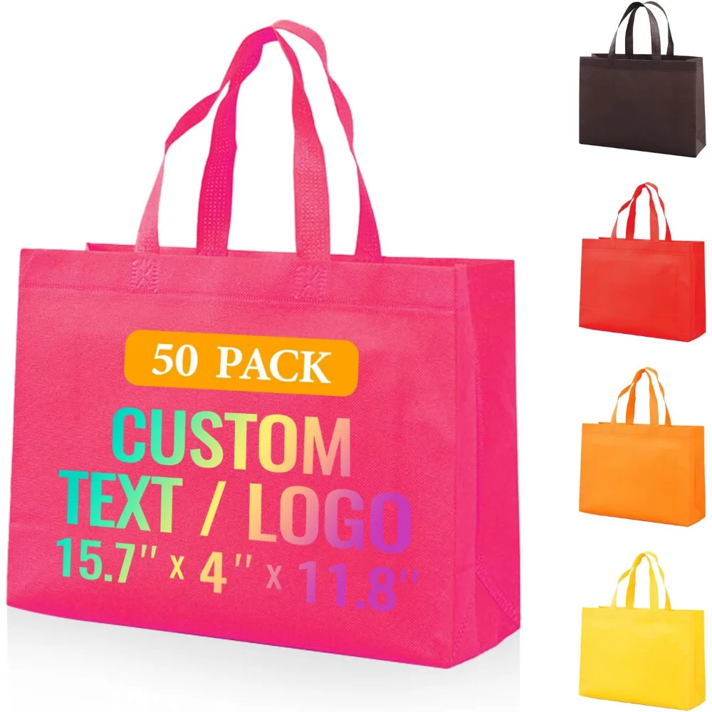 

50 Custom Reusable Grocery Bags with Logo - Personalized Totes for Business, Events, Travel, and Daily Use