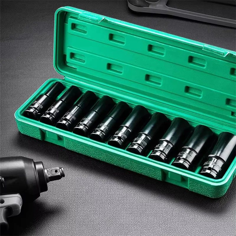 1/2 Inch Drive 6-Point Impact Socket Set 10-Piece Metric Sizes 8mm to 24mm Carbon Steel with Hard Storage Box for Mechanics