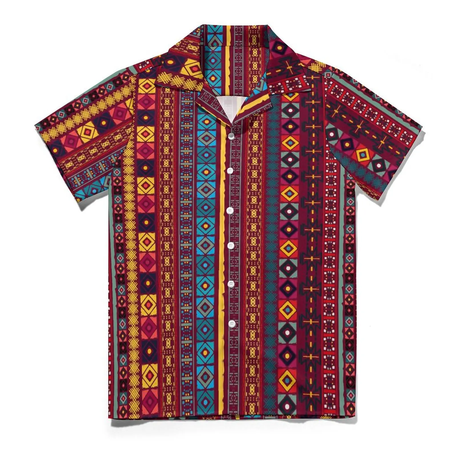 Etniczna koszula plażowa Boho Mężczyźni Aztec Vintage Print Eleganckie koszule na co dzień Hawajska koszulka z krótkim rękawem Wygodne bluzki oversize Prezent