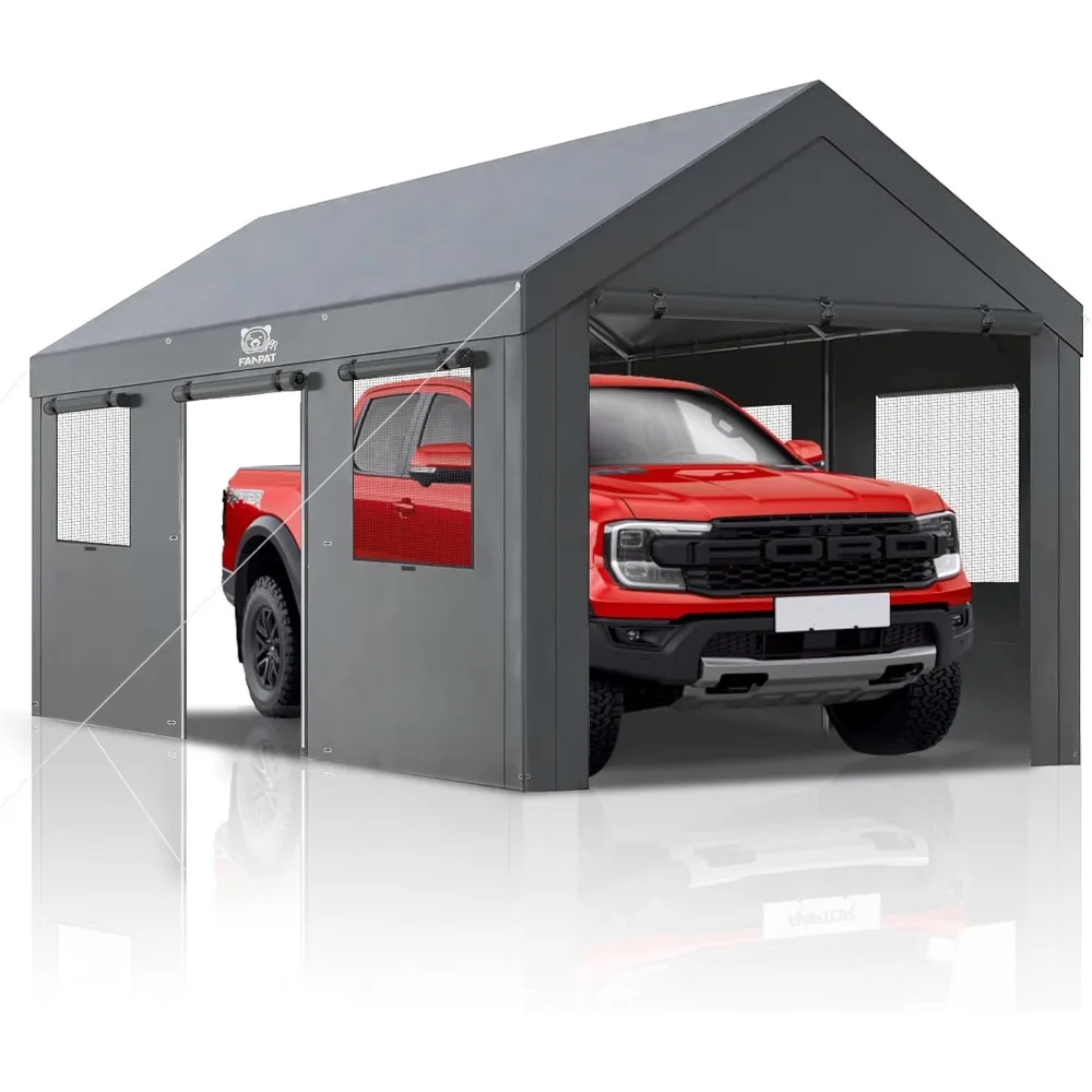 

Heavy Duty 10x20 Carport, Waterproof UV Resistant Portable Garage Shelter with Rustproof Steel Frame, All Weather Protection for