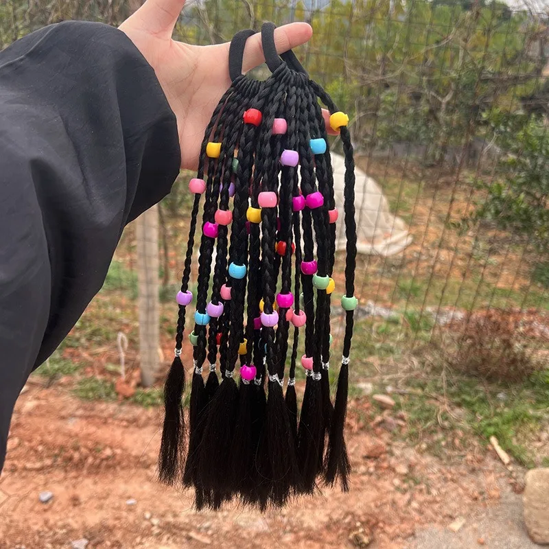 African Girl Wig Black Children Hair Accessories Kids Plait Fervor Hand-beaded Braid Headdress Baby Color Head Adornment Pigtail