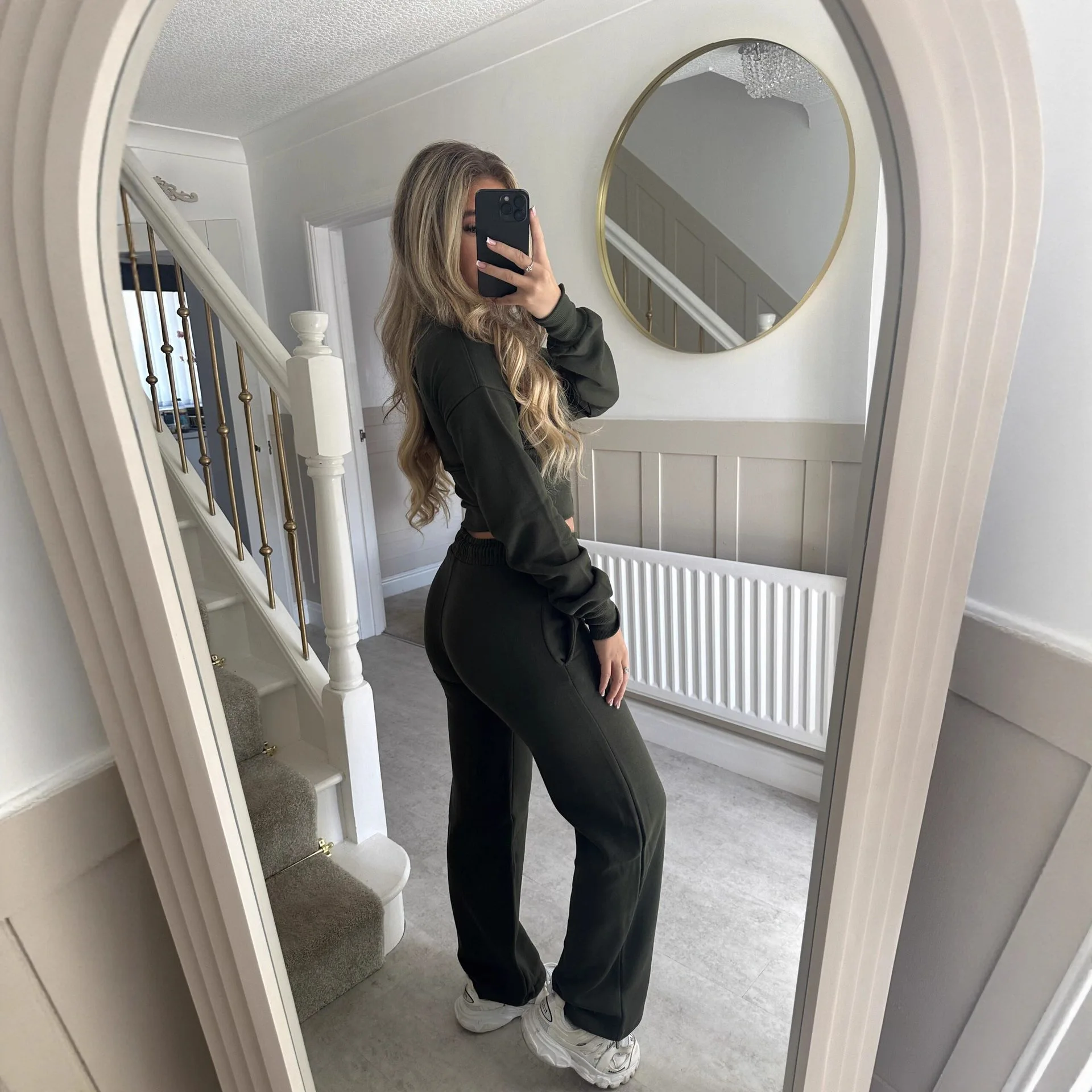 

Casual Zip Cardigan Tracksuit Straight Leg Pants Tracksuit Autumn Winter Loungewear Tracksuit Womens Matching Two Piece Set