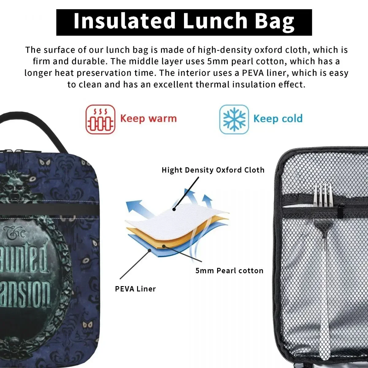 Custom Haunted Mansion Logo Lunch Bag Women Thermal Cooler Insulated Lunch Boxes for Student School