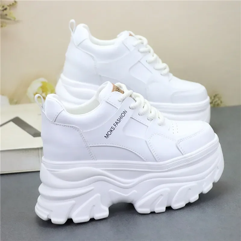 Women's 12cm Platform White Sneakers for Short Girls Elevator Student Casual Shoes Fashion Athletic Footwear sneakers women