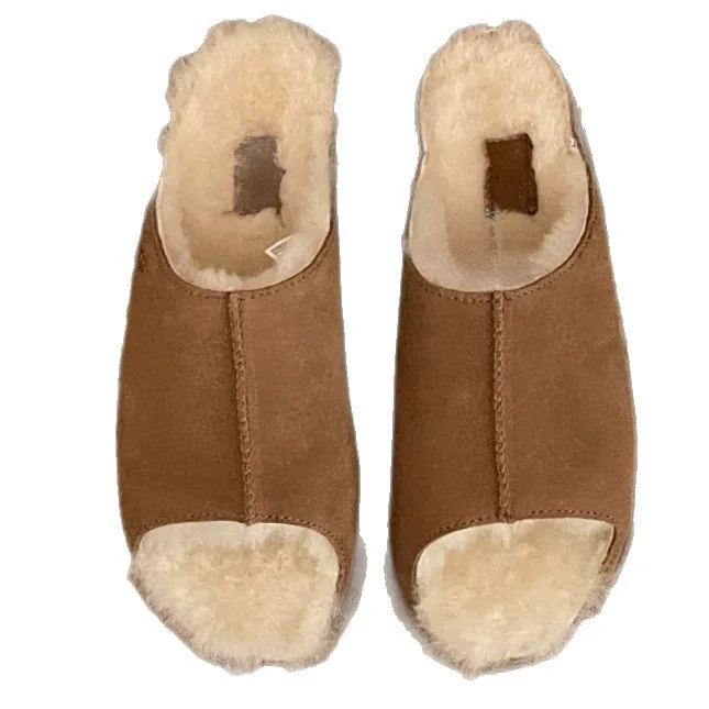 2025 nova moda feminina casual uma palavra boca de peixe arrastar atmosfera minimalista confortável inverno veludo chinelos antiderrapantes