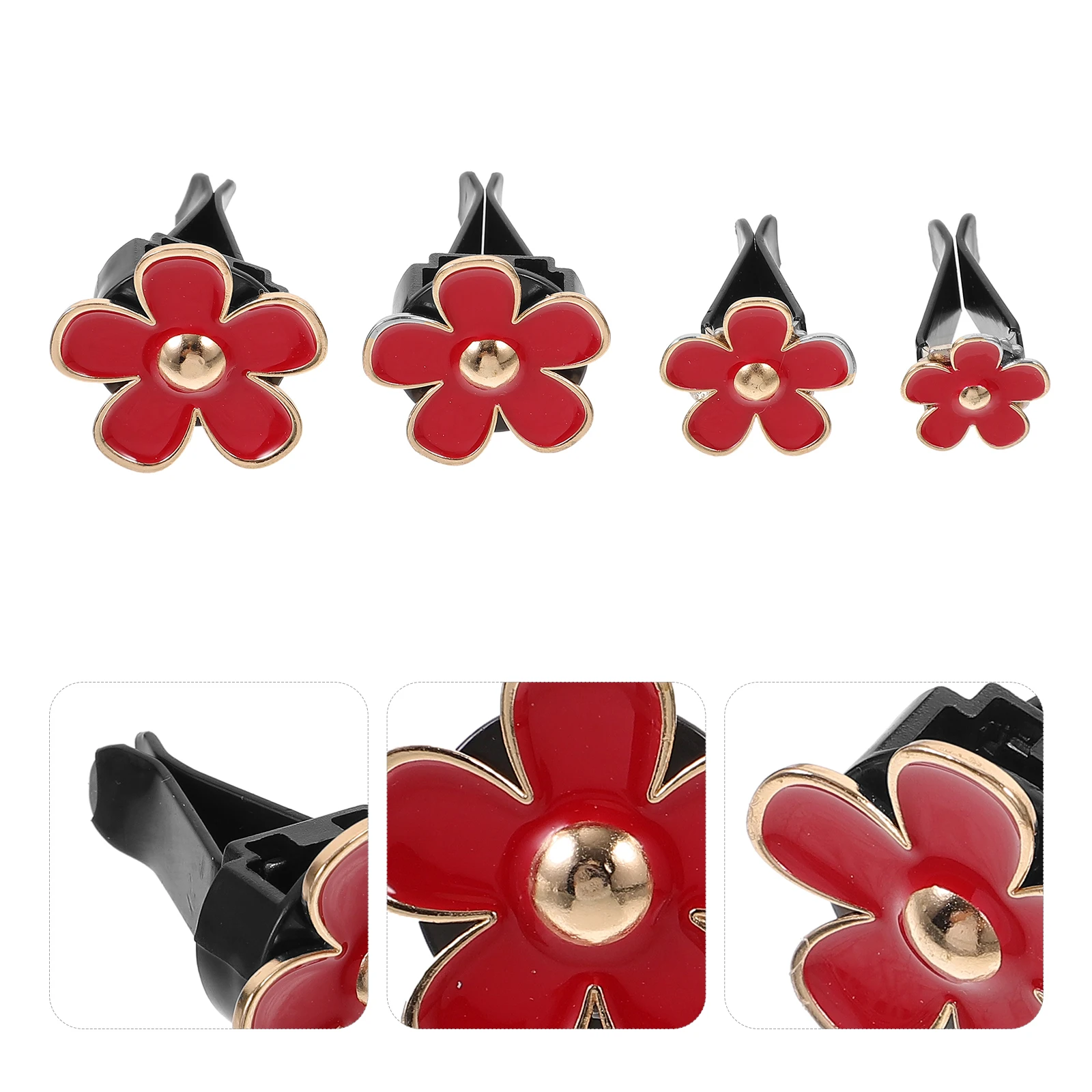 

4Pcs Metal Flower Car Perfume Decoration Clips For Air Freshener Vent Red Dashboard Decor Car Interior Accessory Aroma nament