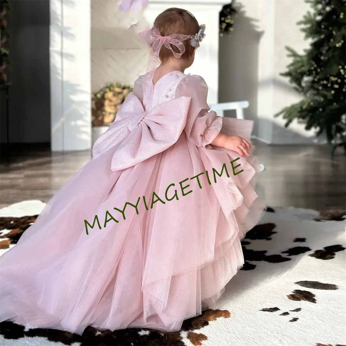 

Champagne Flower Girl Dress Puffy Wedding Party Dresses Cute Baby Girl Dress Princess Dress First Communion Gown