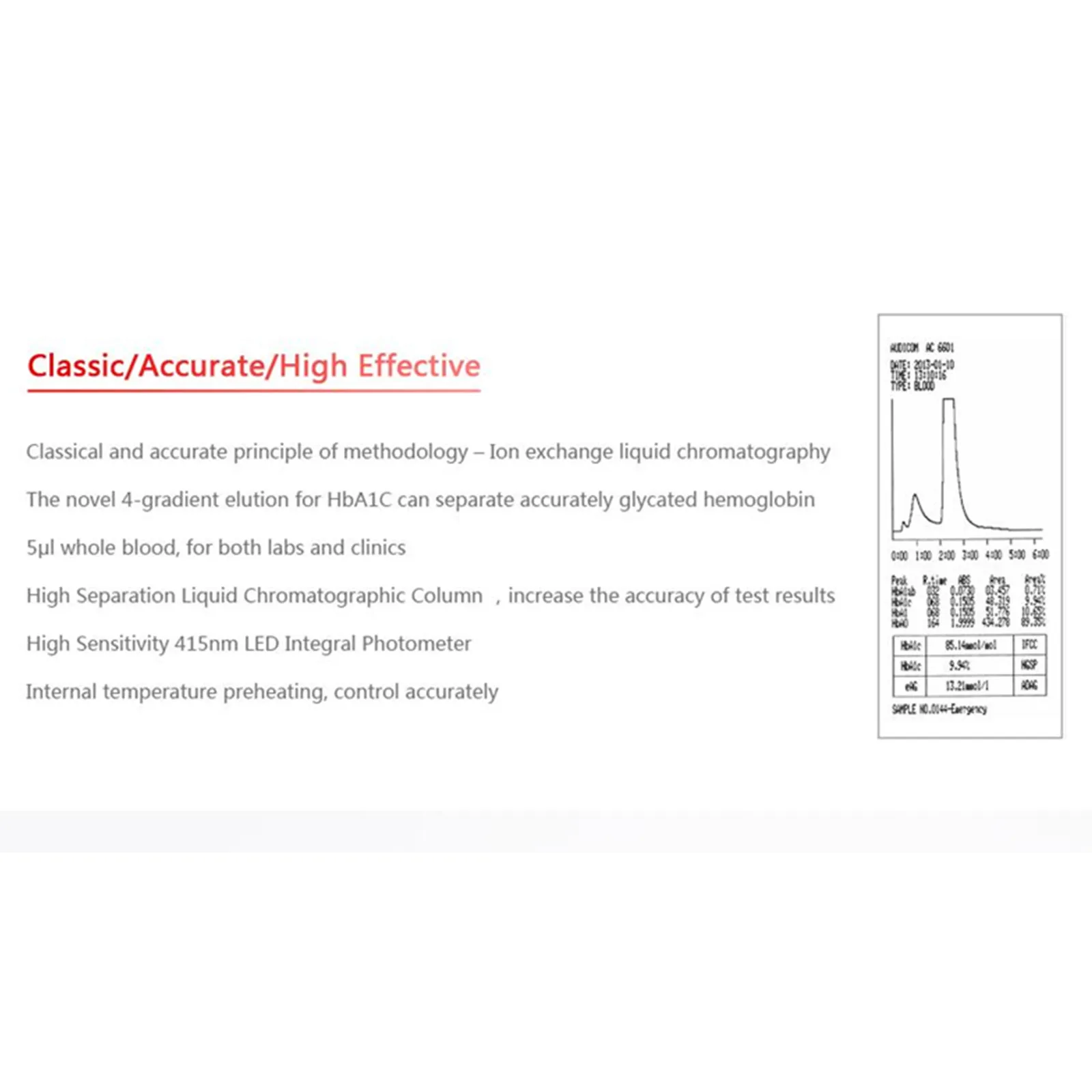 Audicom Hba1c Clinic and Hospital Laboratory Blood Fast Hemoglobin Analyzer Diagnosis AC6601 Machine