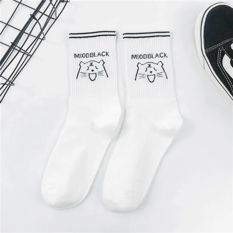 Kawaii Cartoon Cat Men And Women Socks Pure Cotton Black And White Cat Claw Harajuku Striped Simple Soft Fashion Funny Girl Sock