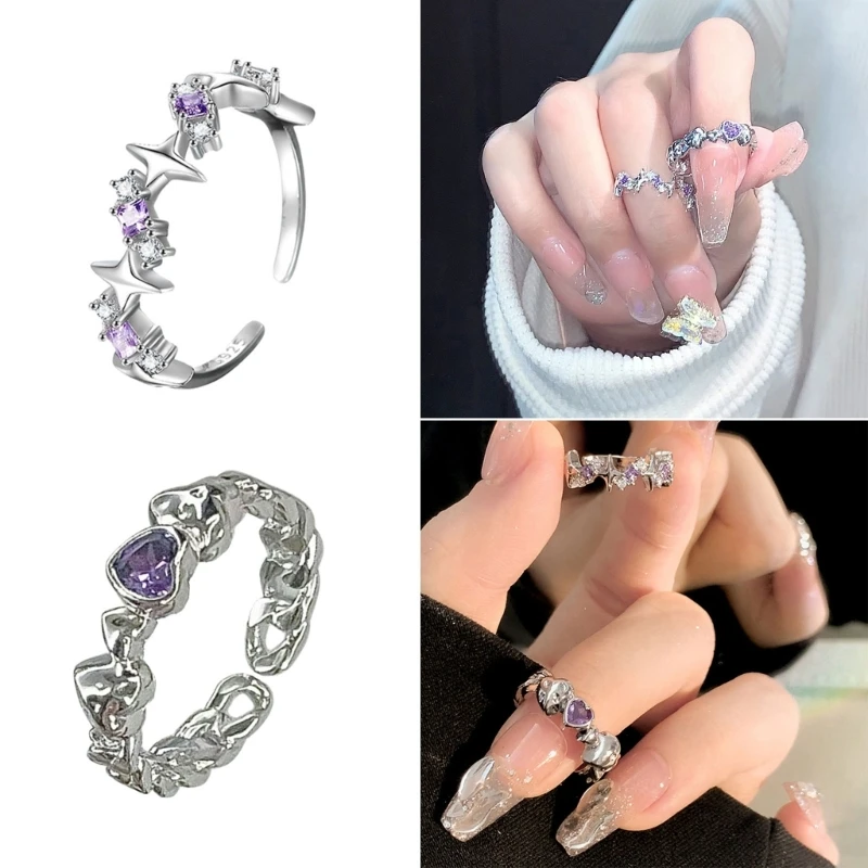 2 Pack Rings Party Jewelry Engagement Rings Y2K Rings Open Rings Adjustable Rings Gift For Women Girls