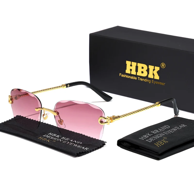HBK Vintage Design Rahmenlose Sonnenbrille Männer Luxus Wellenschneiden Metall Sonnenbrille für Frauen Reisen Einkaufen Shades Brillen UV400 – Detail 13