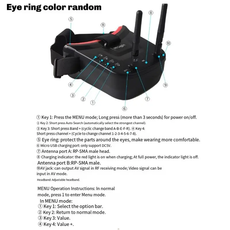Advanced VR009 5.8G FPV Goggles With 40 Channels And 3-Inch HD DVR For Camera Drones & RC Hobbies