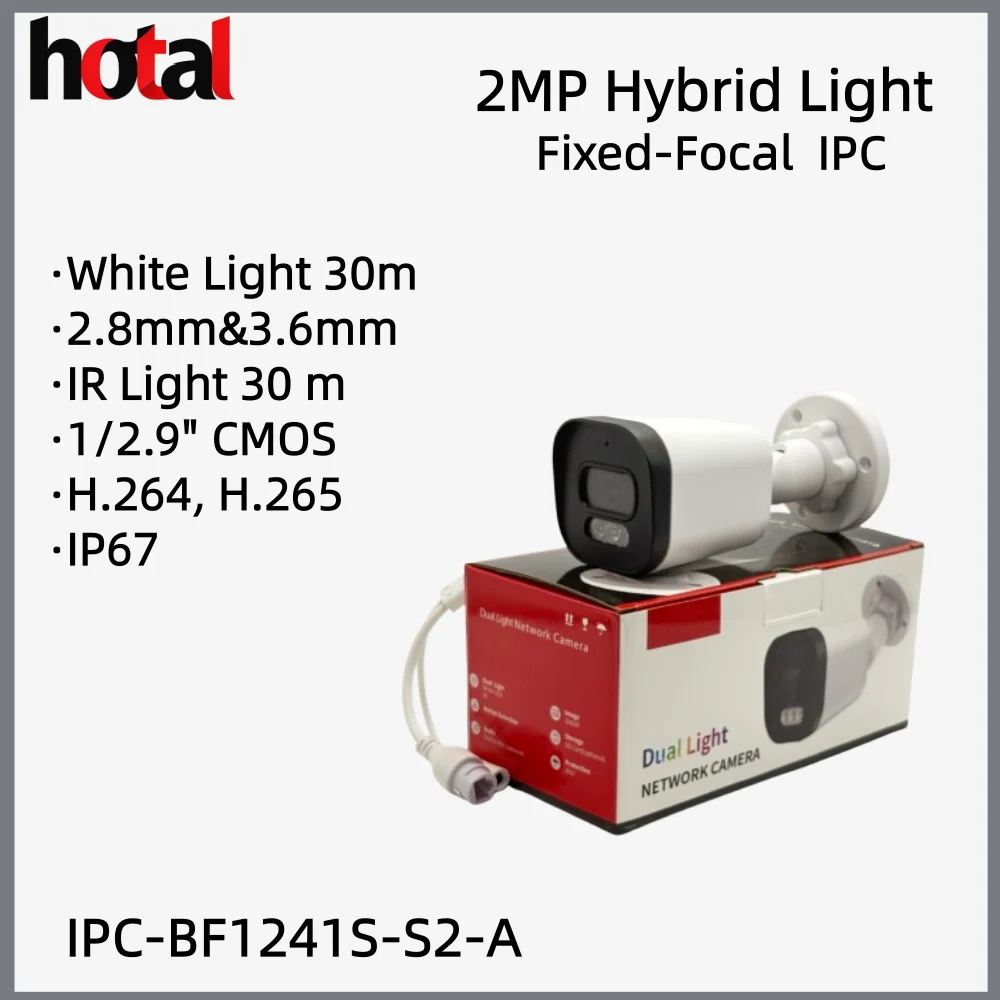 

DH-Compatible IPC-BF1241S-S2 2MP IPC-BF1441S-S2 4MP IP67 PoE Hybrid Light Fixed-Focal IP Camera with 30m IR & White Light