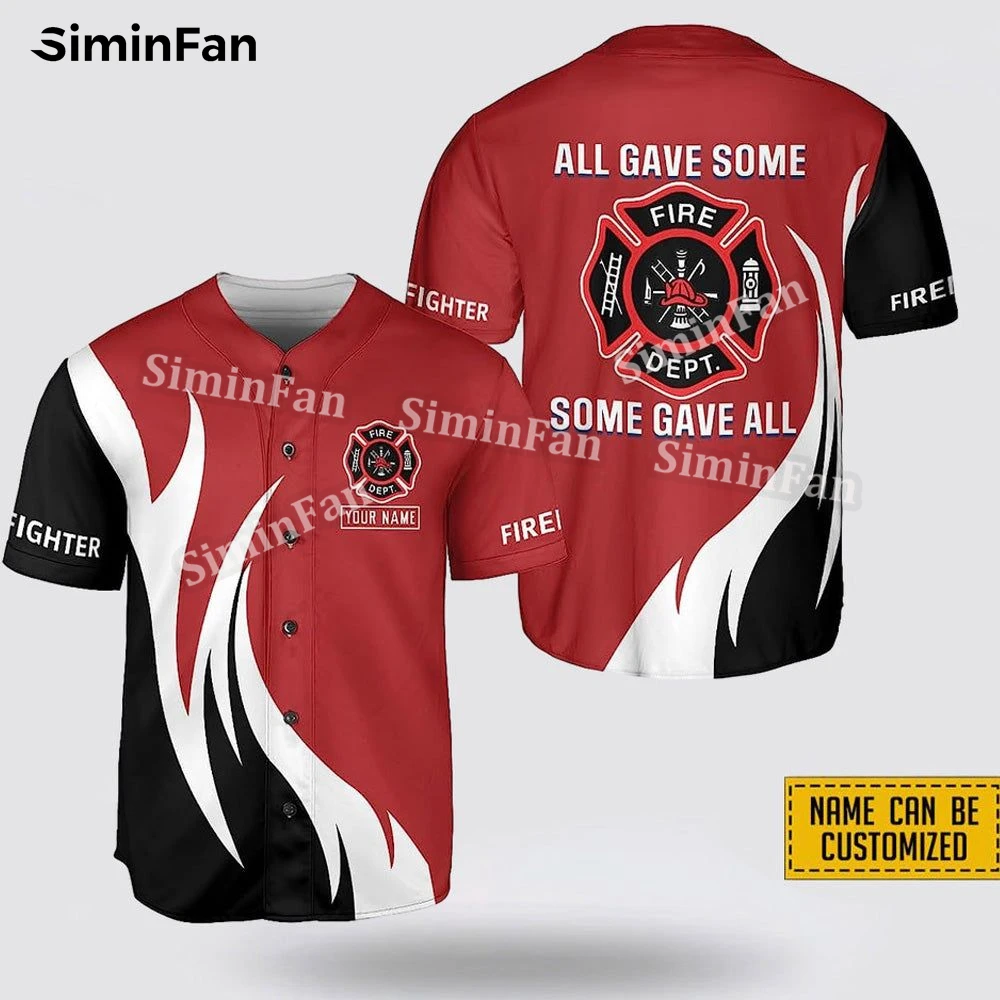 

Firefighter Custom Name 3D All Over Printed Mens Baseball Tee Jersey Shirts Male Summer Collarless Top Unisex Sporty Tshirts