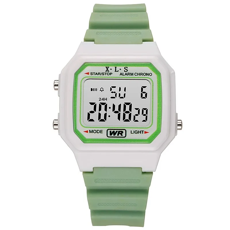 Jam Tangan Olahraga Digital Jam Tangan Elektronik Pelajar Anak Laki-laki dan Perempuan Jam Tangan Pria Wanita Warna Macaron Jam Tangan Persegi Tahan Air
