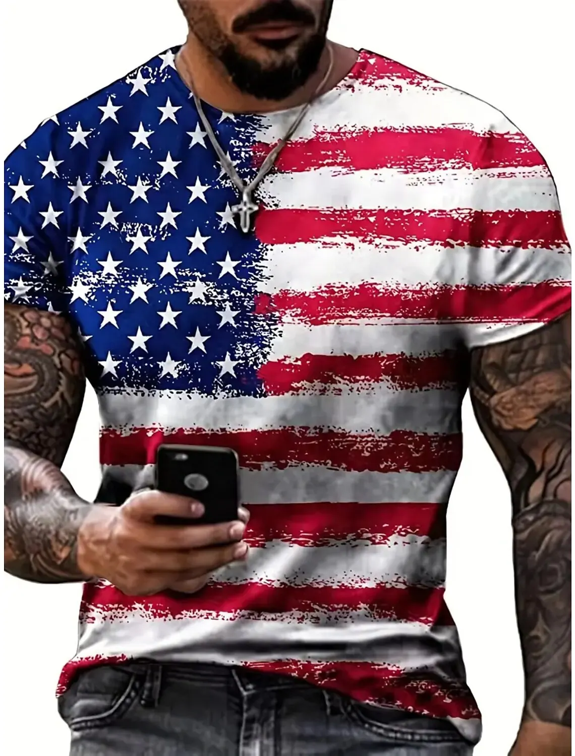 

Summer Men's T-shirt 3d Print USA Flag T Shirt Oversized Tees Tops Casual Short-sleeved American Streetwear Fashion Men Clothing