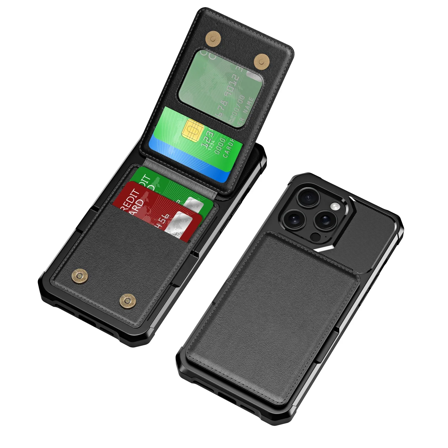 Vertical Cards Solt Wallet Leather Case For iPhone 15 16 Pro Max 14 Plus 13 12 11 Anti-Fall Stand Bracket Double Magnetic Clasp