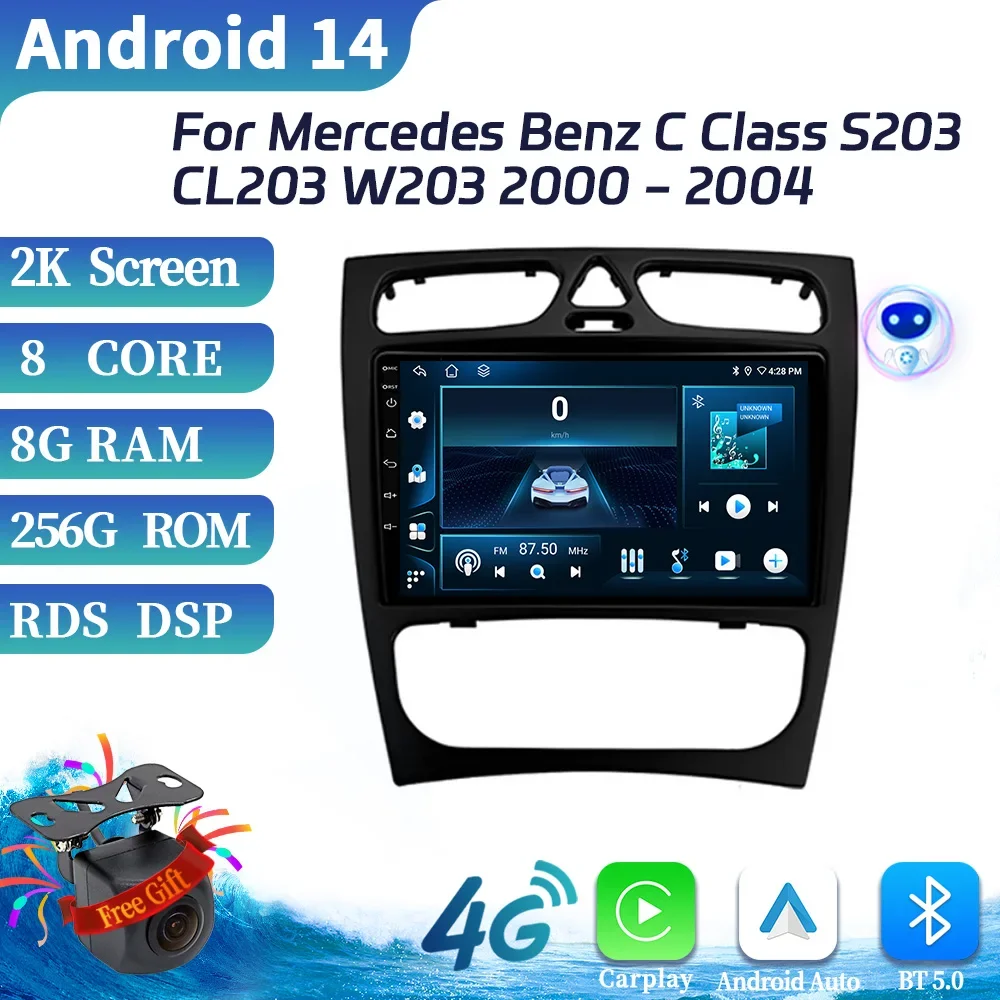 

Car Radio Android 14 For Mercedes Benz C Class S203 CL203 W203 2000-2004 Wireless Carplay Navigation 4G GPS Touch Screen Stereo