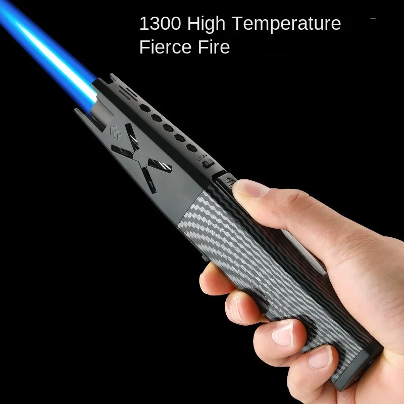 New Inflatable Lighter Windproof Blue Flame Straight Into The Open Flame Outdoor Wholesale Metal High-power Flamethrower Igniter