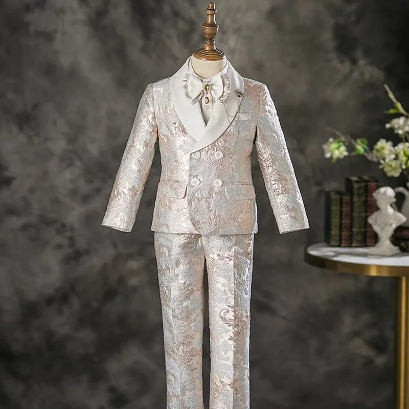 

6PCS Children's Costume Sets New Handmade Flower Boy Host Piano Performance Blazer Traje De Niño Para Boda Boys Suits A4439