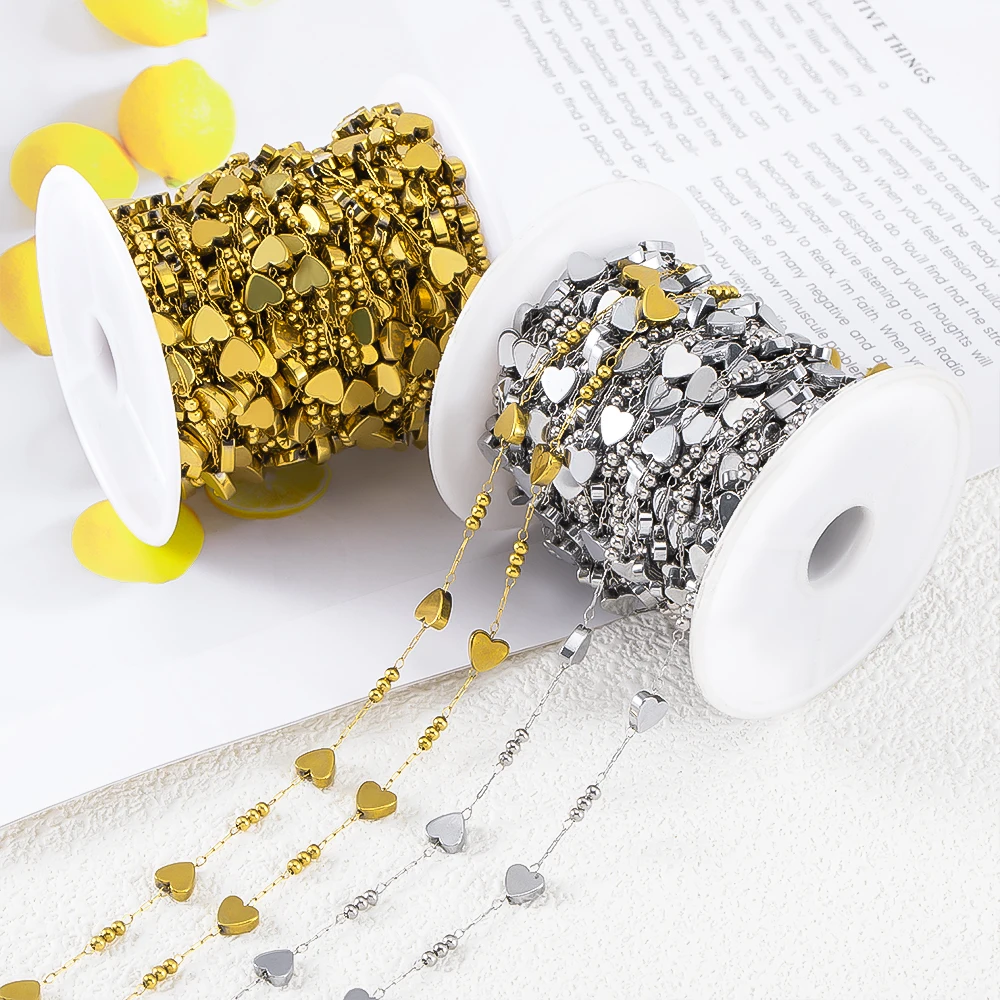 1Meter 18K Plated Stainless Steel Square Heart Shape Beads Chains for DIY Handmade Necklace Bracelets Jewelry Making Accessories