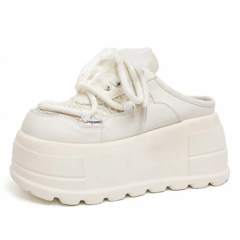 

Новые осенние женские кожаные кроссовки на высокой платформе, повседневные шнурованные туфли на толстой подошве, каблук 8 см, обувь для ходьбы, Zapatos Mujer