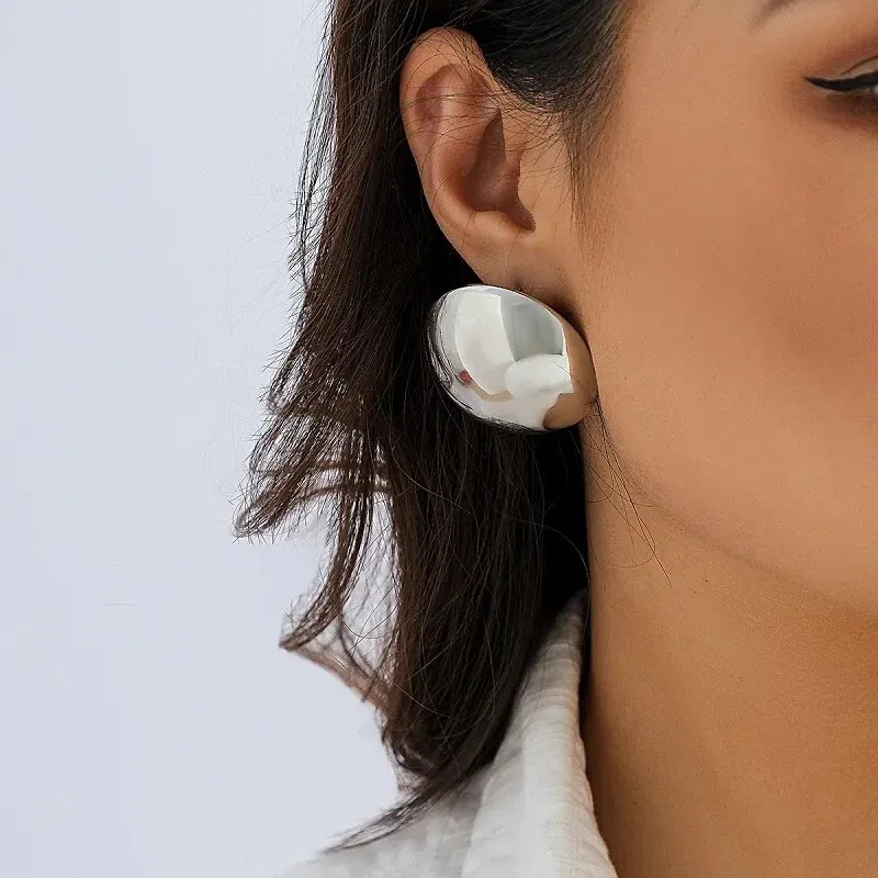 Punk Smooth Round Earrings For Women Big Ball Metal Stud Earrings Classic Gold Color Geometric Earrings Vintage Ear Jewelry image 2