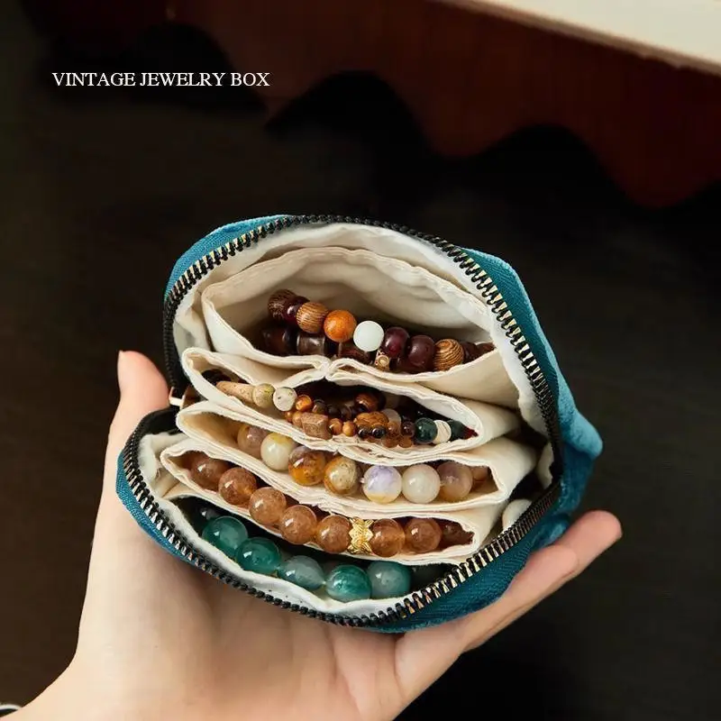 大容量ジュエリー収納バッグ タッセルペンダント付き シンプル高品質リングジッパー トラベルクリスタルブレスレット収納ポーチ 新品 1