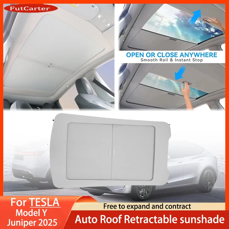 For Tesla Model Y Juniper 2025+ Upgrade Scroll Sunroof Sunshade Roof UV Protection Retractable Sun Visor Interior Accessories