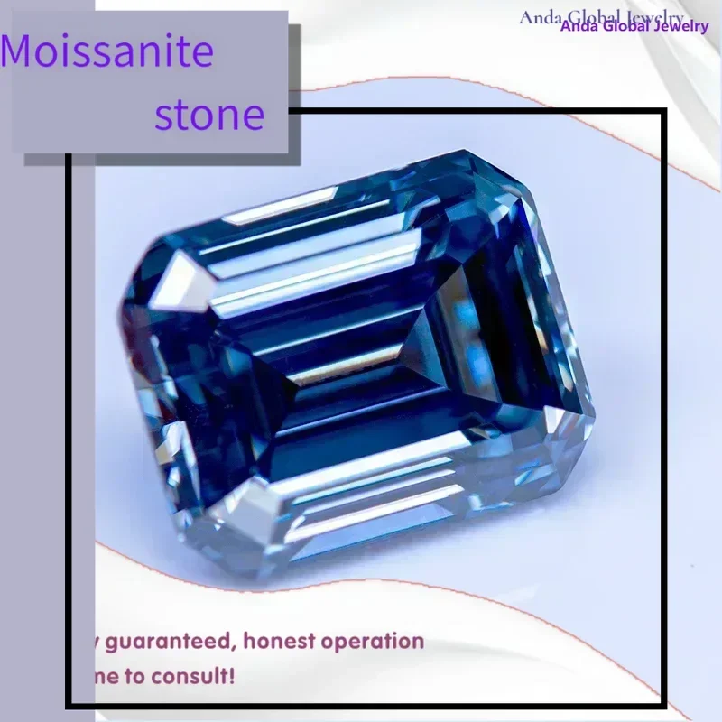 

Камень M-Муассанит, натуральный цвет, королевский синий, изумрудная огранка VVS1 с сертификатом GRA, подвески из драгоценных камней, расширенные материалы для изготовления ювелирных изделий