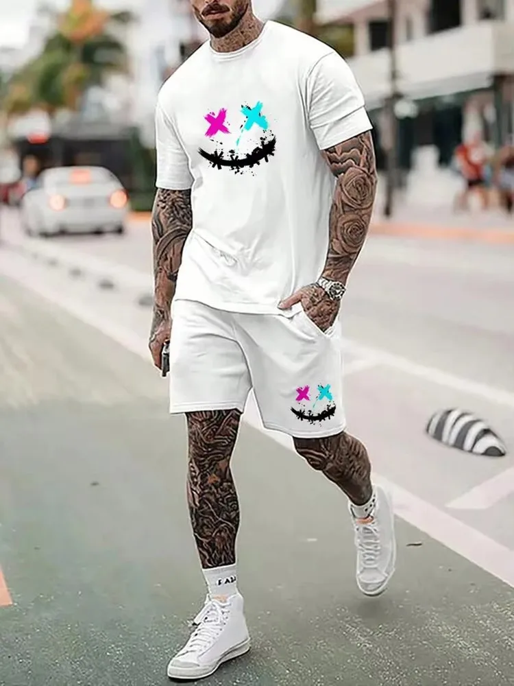 New 2024 York Prints Men's Two-piece Casual Wear Fashionable Summer Sports Casual Wear Trendy Short-sleeved T-shirt Shorts Suit