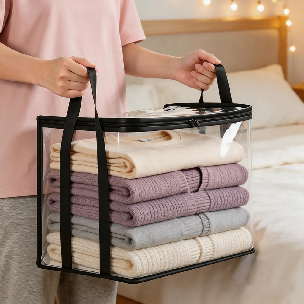 Transparent PVC Visual Window Storage Box Book and Clothing Organizing Box with Lid Dust-proof Large Capacity Folding Storage
